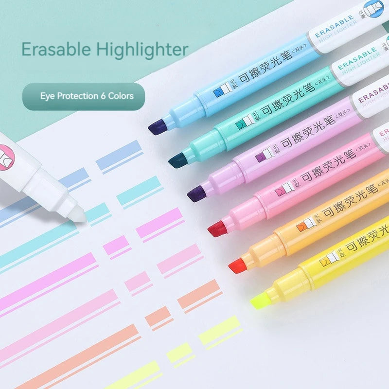 6pcs Erasable Pastel Highlighters Dual Tip Fluorescent Markers for Drawing, Doodling & School Office Use