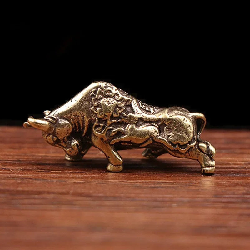 Brass Bullfighting Statue Lucky Copper Bull Figurine for Wealth & Home Decor
