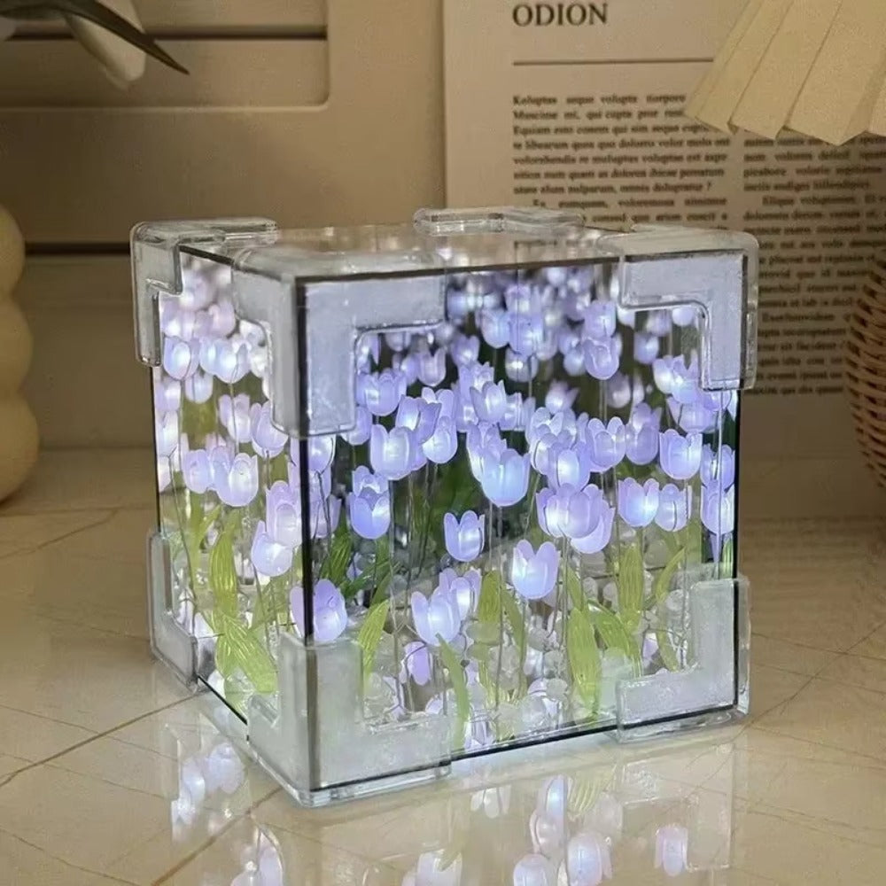 DIY Tulip Mirror Cube Lamp Handmade Romantic Flower Table Light for Home & Gifts