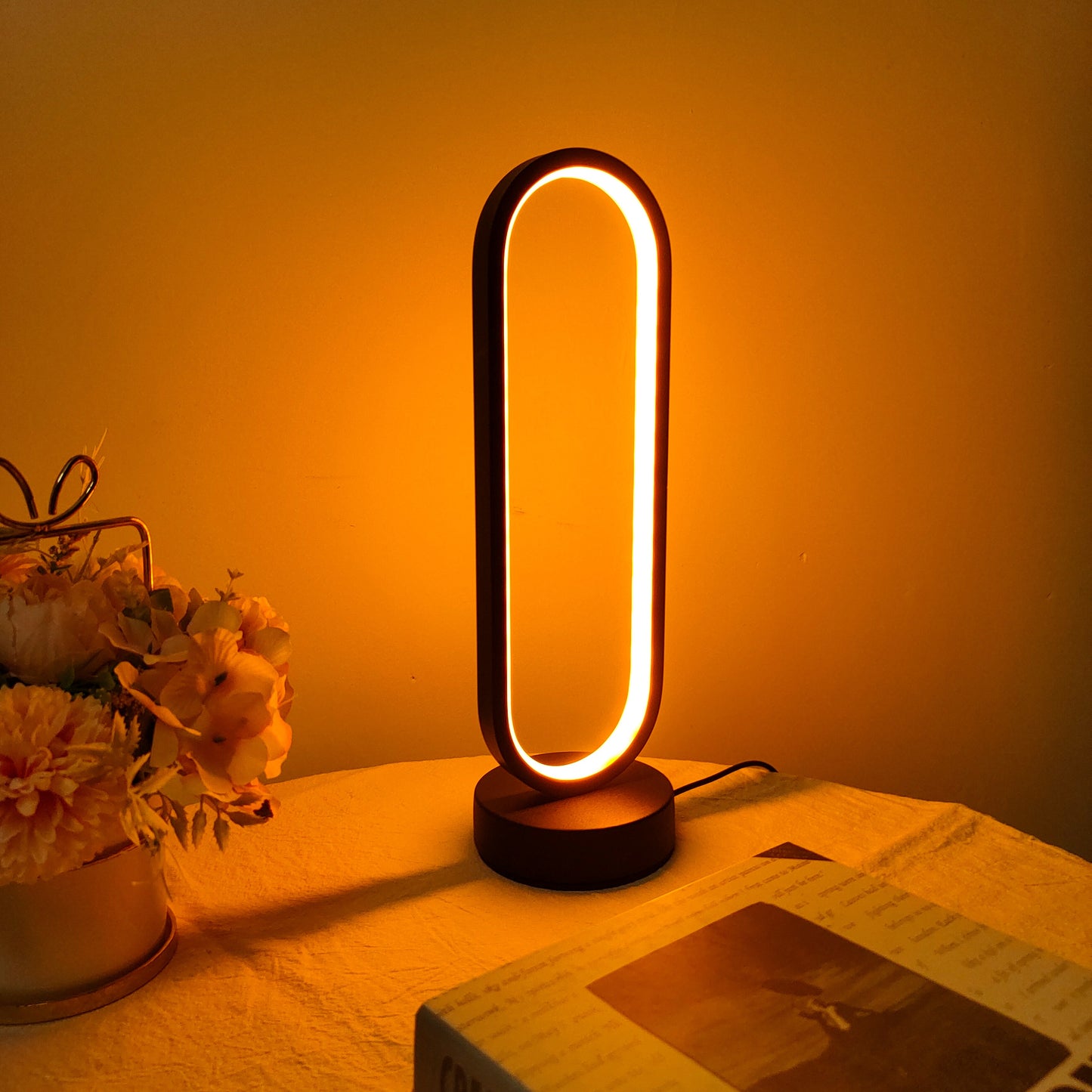 LED Ring Bedside Lamp 3-Color Dimmable Night Light for Bedroom & Living Room