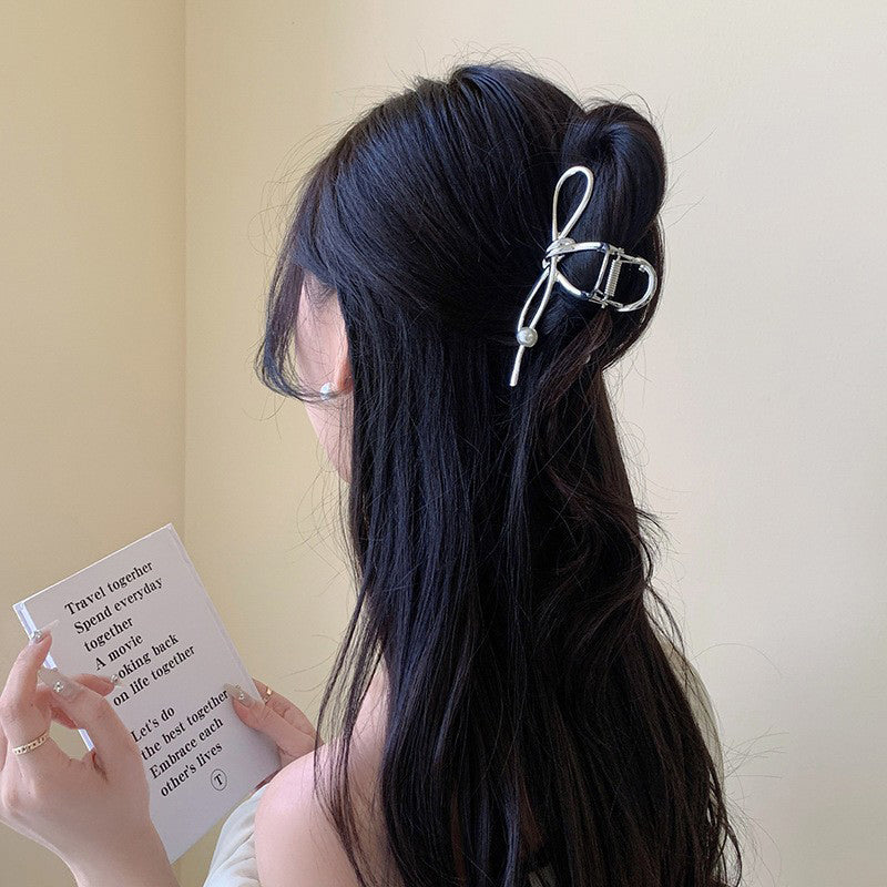 Exquisite Metal Pearl Geometric Hair Crab Claw Clip – Elegant Shark Barrettes for Women & Girls