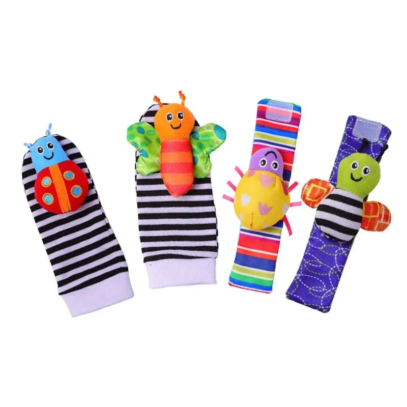 4PCS Baby Rattle Toy Set Animal Wrist Straps & Foot Socks for 0β12 Months Soft & Sensory Development Toys
