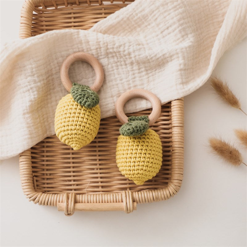 Lemon Crochet Rattle Teether Toy – Soft Bite-Strength Exercise & Musical Baby Toy
