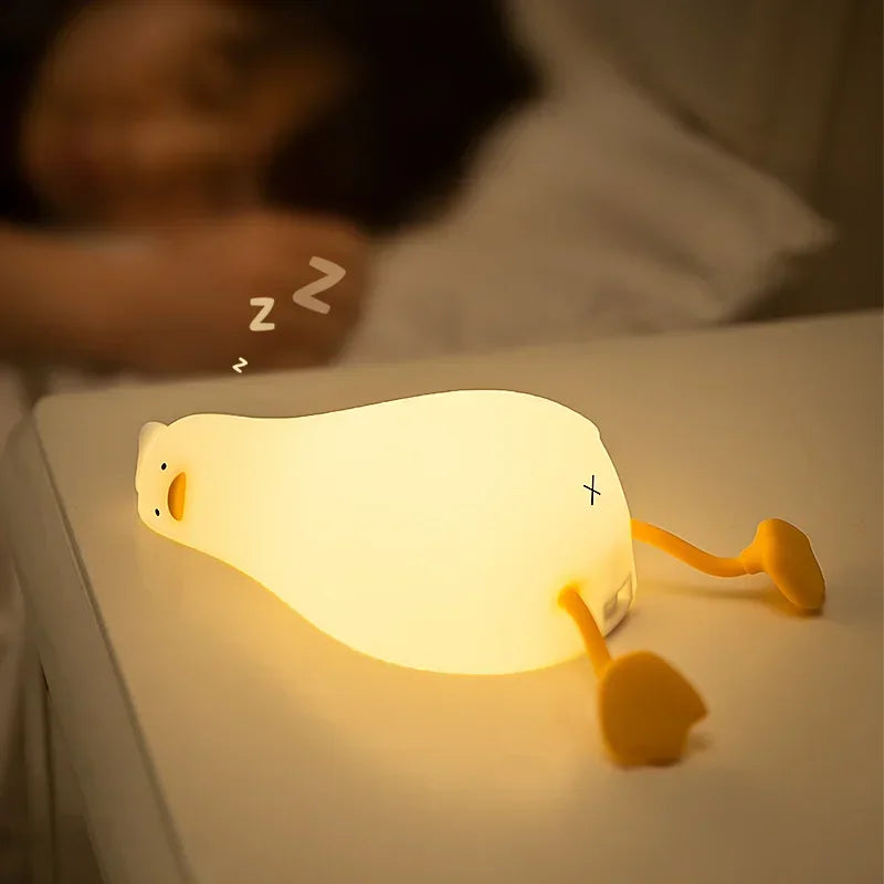 Cute Duck Silicone LED Night Light Soft Rechargeable Bedside Lamp for Kids & Bedroom Decor