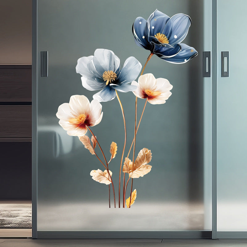 Retro 3D Lotus Flower Vinyl Wall Stickers Aesthetic PVC Wallpaper for Living Room & Bedroom Decor