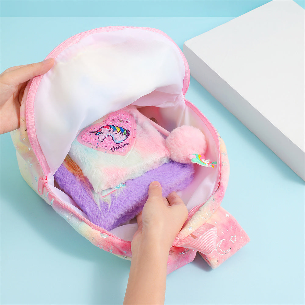 Kawaii Plush Unicorn Backpack Large Capacity School Bag for Kids, Girls, and Kindergarten Students