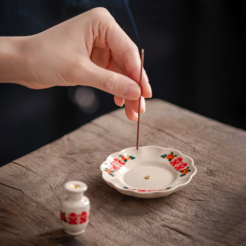 2-in-1 Ceramic Chinese Incense Holder Stick & Cone Burner for Home Fragrance & Buddhist Décor
