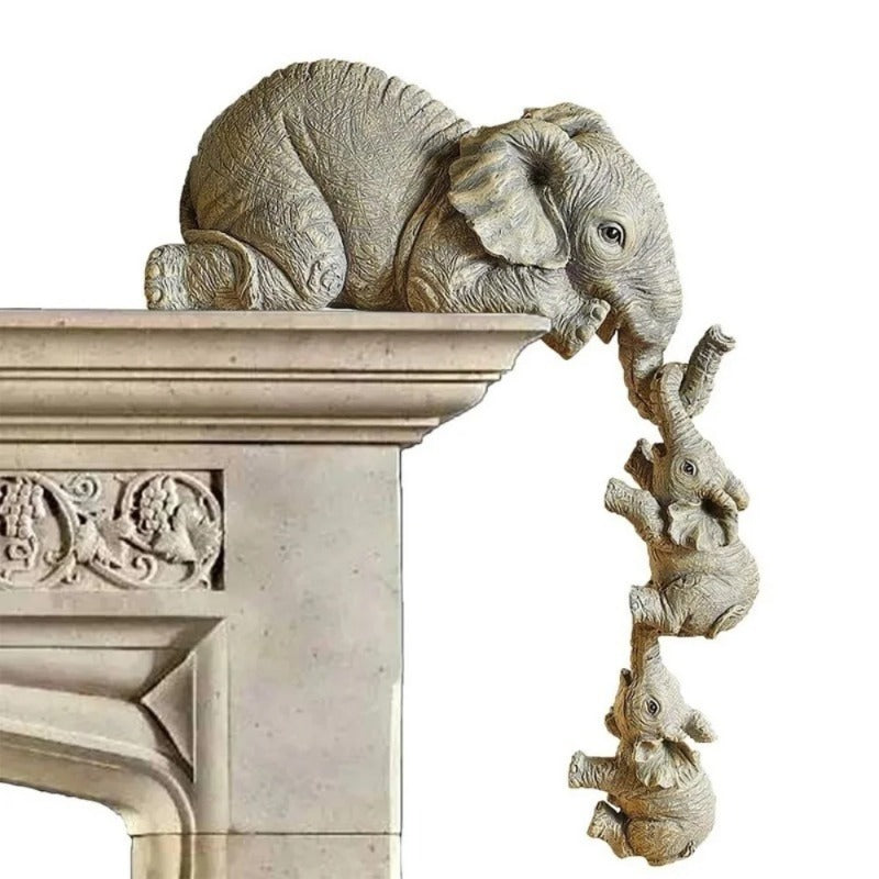 Whimsical 3-Piece Elephant Baby Hug Figurine Set Cute Resin Home Decor & Gift Collection