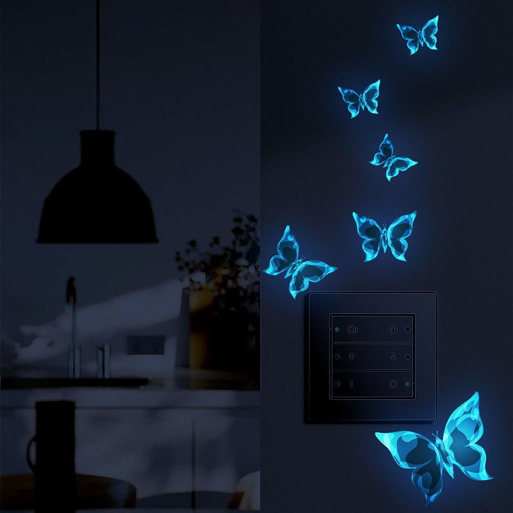 6PCS Luminous Blue Butterfly Wall Stickers Self-Adhesive Switch & Wall Decor Set