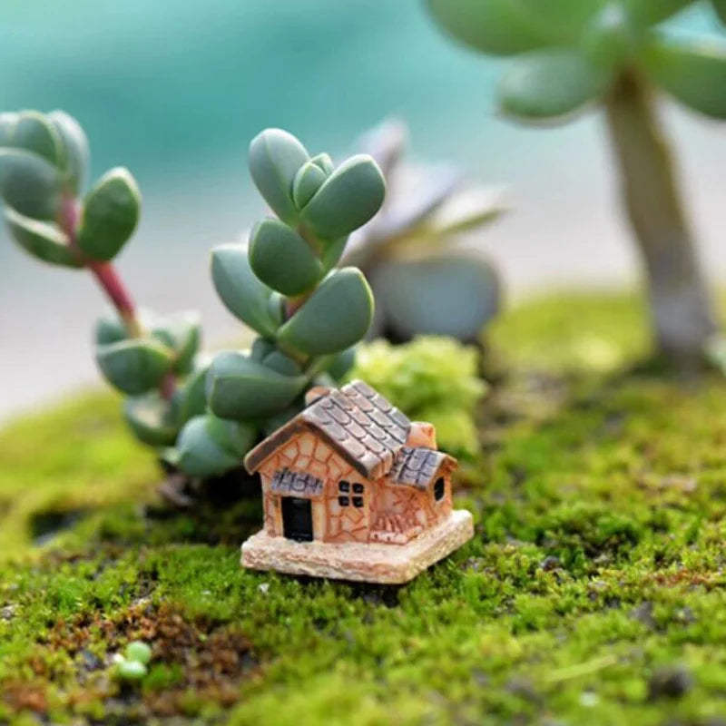 5Pcs Mini Stone House Resin Ornaments Cute DIY Fairy Garden & Home Decor Set