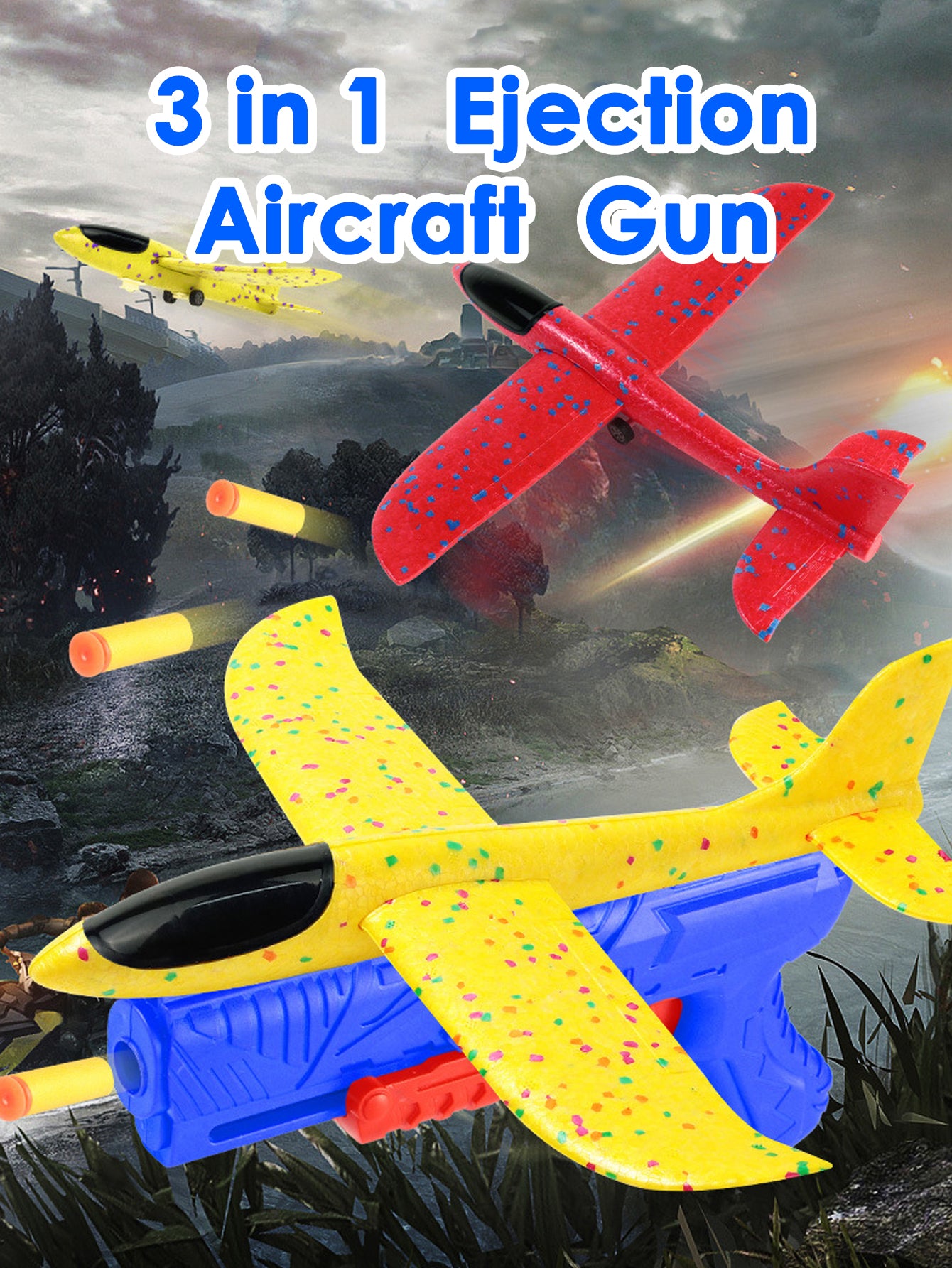 Children's 3-in-1 Foam Toy Gun & Hand-Thrown Aircraft Set Soft, Elastic, Random Color Foam Aircraft