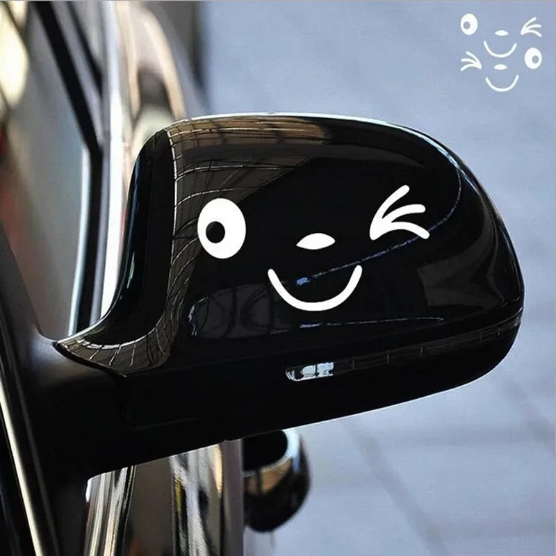 2PCS Reflective Cute Smiling Eye Face Car Stickers Rearview Mirror Cartoon Decals for All Cars
