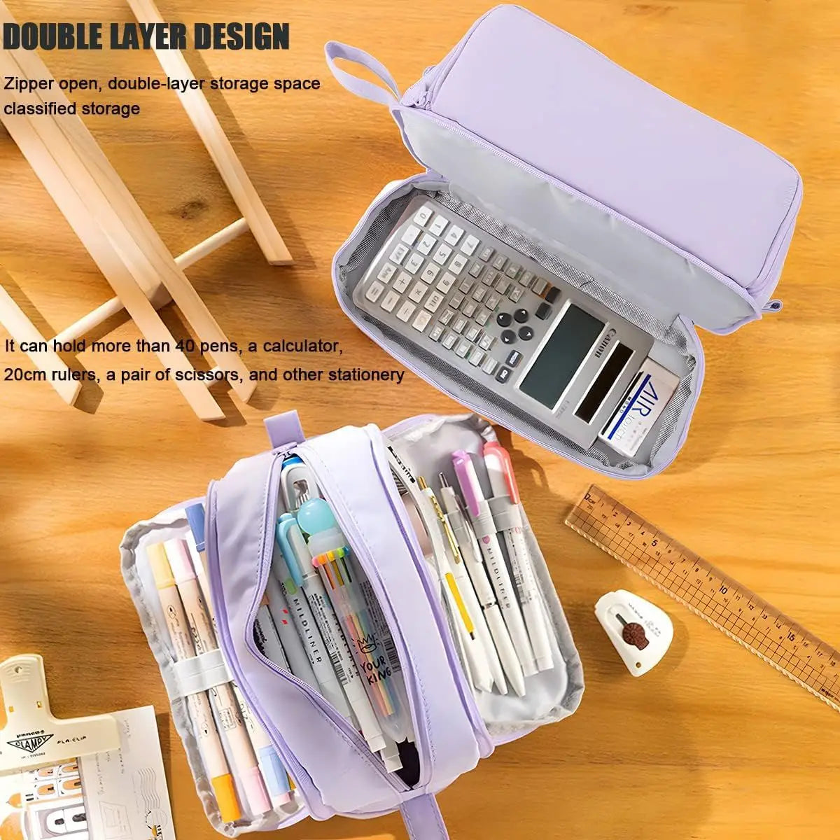 Large Capacity Double-Layer Pencil Case Oxford Cloth Stationery Organizer Bag, Portable & Stylish (Chinese Origin)