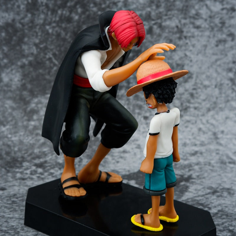 Bandai One Piece Red Haired Shanks Figure Straw Hat Scene Collectible Car Model Ornament