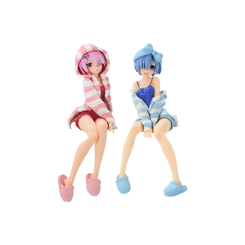 14CM Re:Zero Ram & Rem Pajamas Sitting Figure Anime Model with Instant Noodles Press