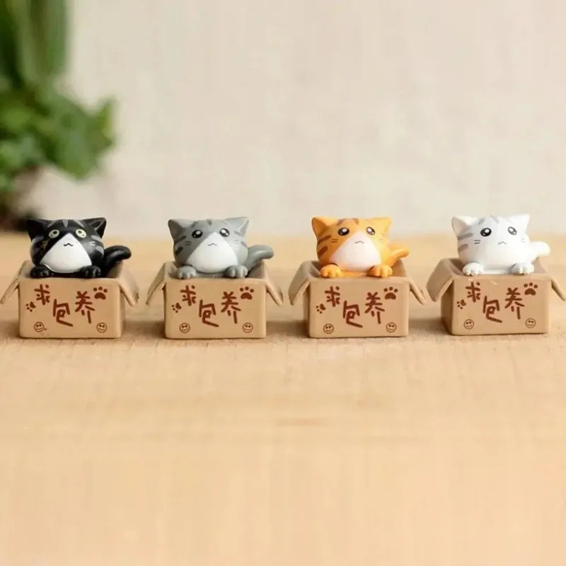 4Pcs Mini Cat Ornaments Cute Kawaii Kitten Figurines for Home & Garden Decoration