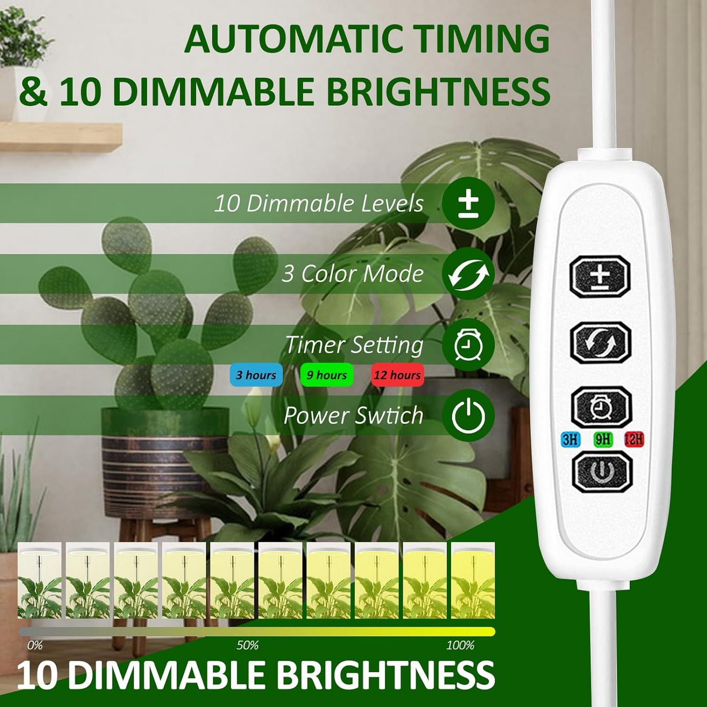 GrowGlow LED Full Spectrum Grow Lamp with Adjustable Height & Timer – Perfect for Indoor Solar Plants