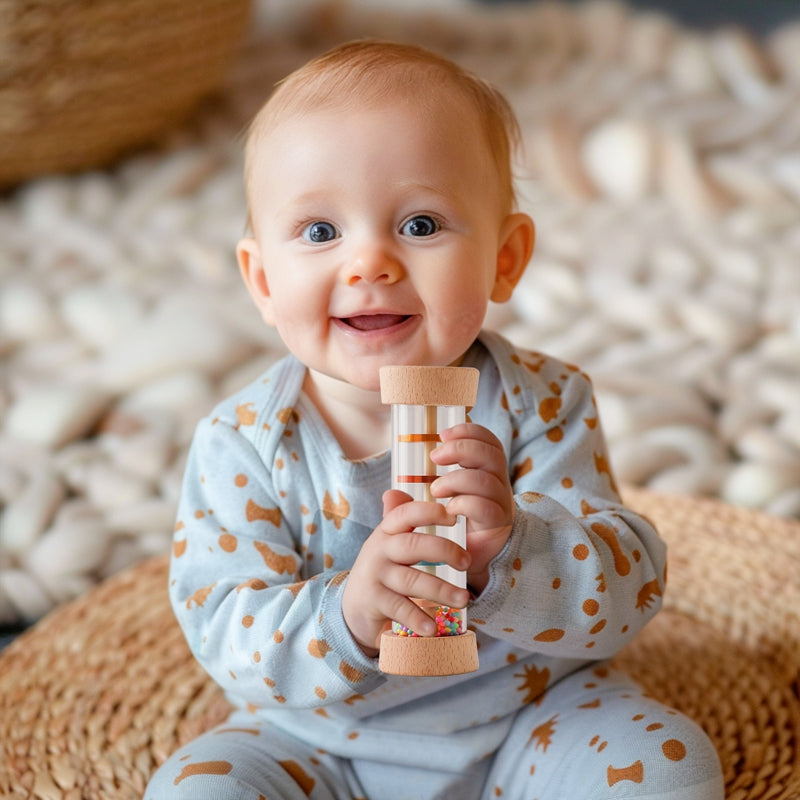 Montessori Baby Rain Stick Rainbow Hourglass Sensory Rattle & Educational Toy