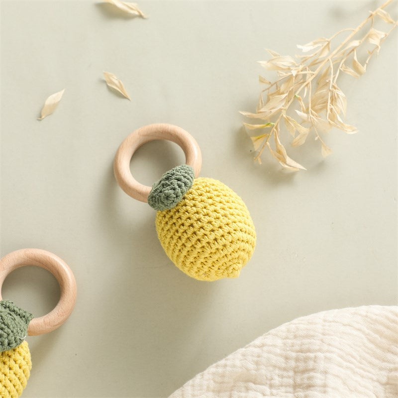 Lemon Crochet Rattle Teether Toy – Soft Bite-Strength Exercise & Musical Baby Toy