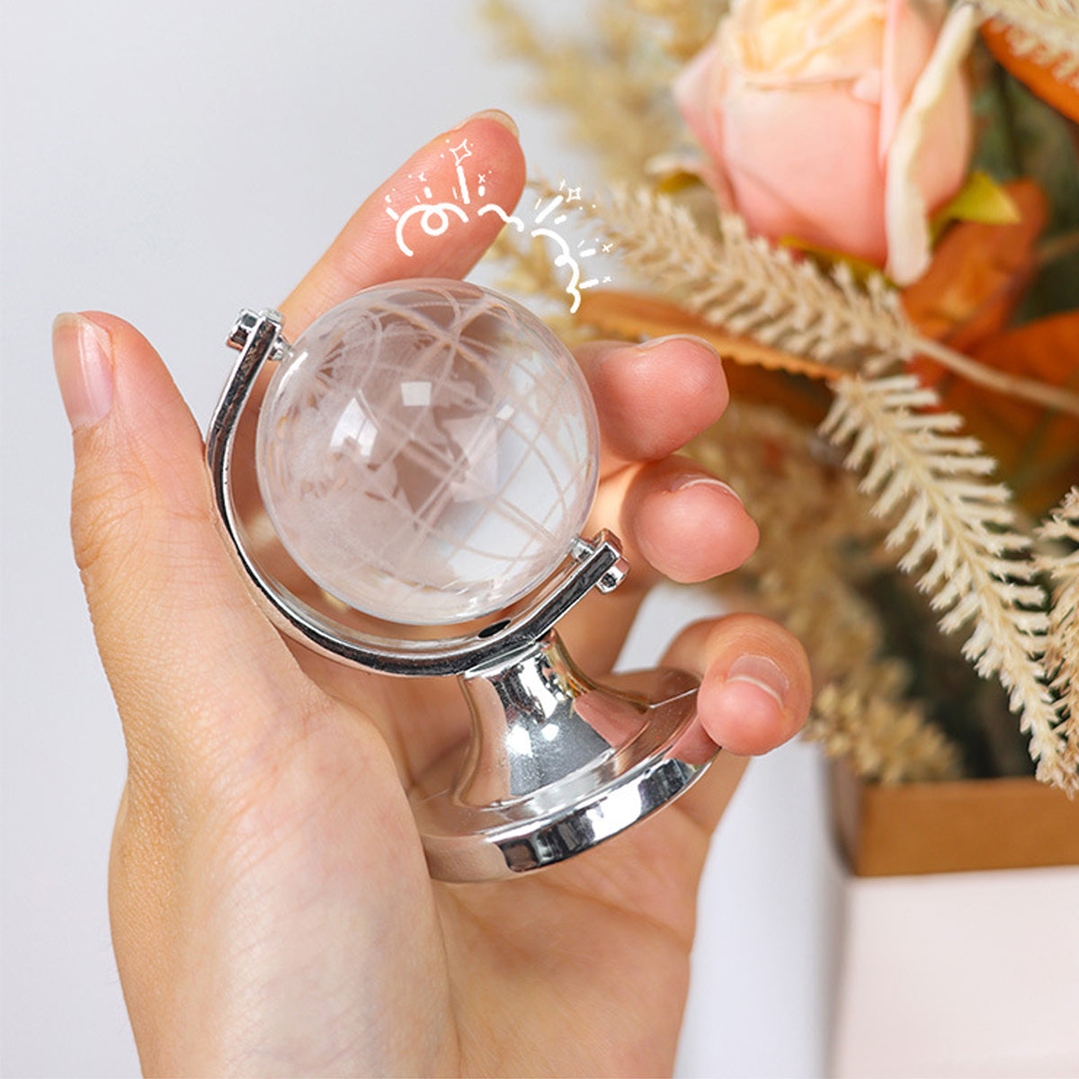 Mini Crystal Globe Portable Engraved World Map Glass Ball for Table Decor & Artistic Display