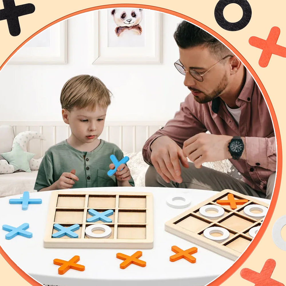 Wooden Tic Tac Toe Game Mini XO Puzzle Board for Kids Montessori Educational Toy & Gift for Boys and Girls