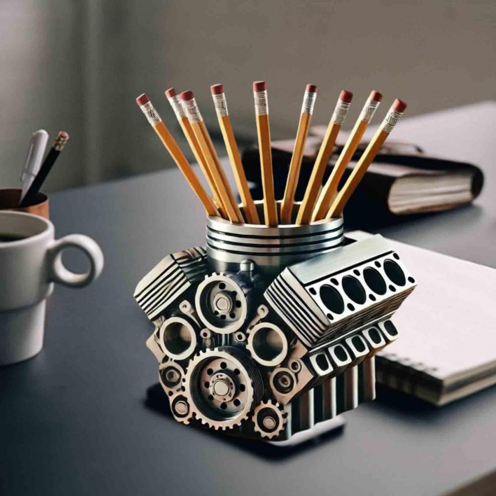 Resin V8 Car Engine Pen Holder Unique Stationery Organizer & Desktop Auto Engine Decor