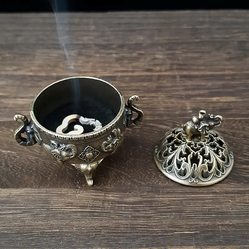 Triple Legged Elephant Metal Incense Burner Aromatherapy & Meditation Decor Ornament for Home