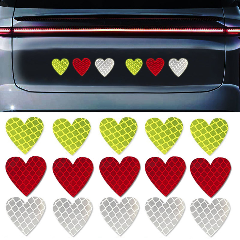 12PCS Heart-Shaped Reflective Car Stickers Night Safety Warning Tape Decals for Vehicle Decoration & Accessories