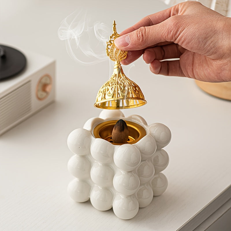 Middle Eastern Ceramic Incense Burner Magic Cube Aromatherapy Holder for Home & Ramadan Decor