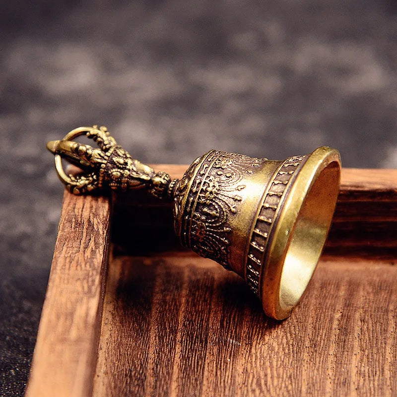 Handcrafted Tibetan Brass Drop Bell – Vintage Wind Chime for Car, Home & Gifts