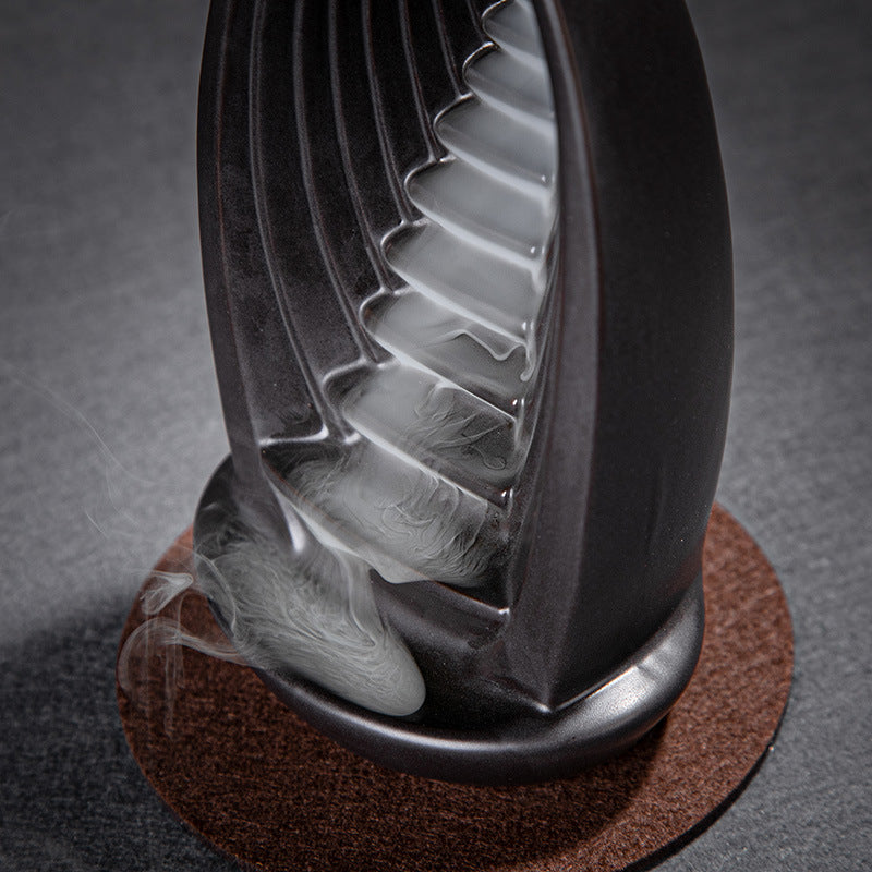 Ceramic Backflow Incense Burner Smoke Waterfall Fountain Aromatherapy Holder for Home & Zen Decor