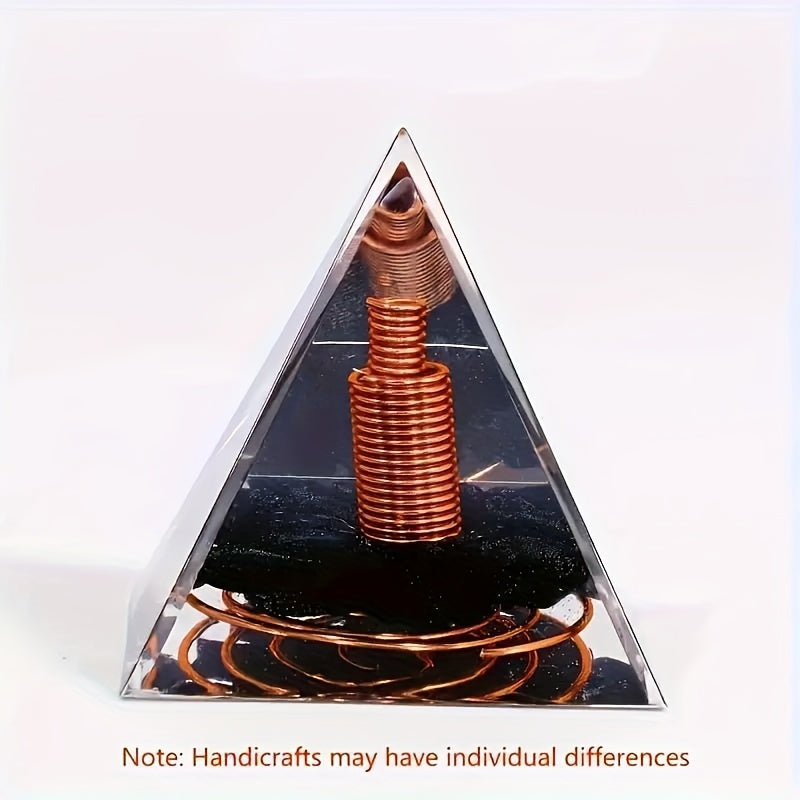 1pc Orgonite Pyramid with Obsidian Energy Balancing Crystal for Yoga Meditation & Home Office Decor