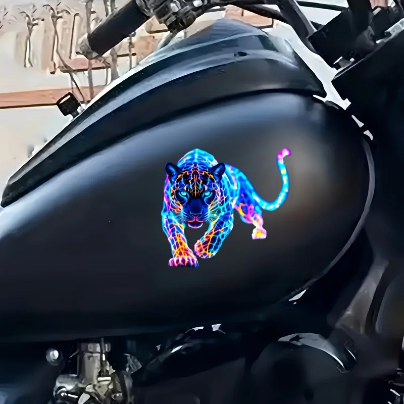 Vibrant Neon Leopard Motorcycle Sticker – Waterproof Vinyl Decal for Scooters, Fuel Tanks & Car Windows