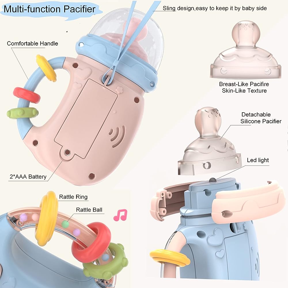 Baby Musical Feeding Bottle Rattle Soft Pacifier Teether & Educational Toy for Newborns 0-12M