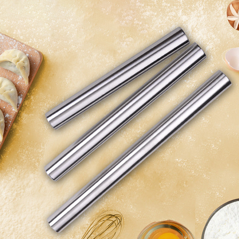 20/25/30cm Stainless Steel Rolling Pin Non-Stick Embossed Surface for Baking Dough, Pizza & Pastries