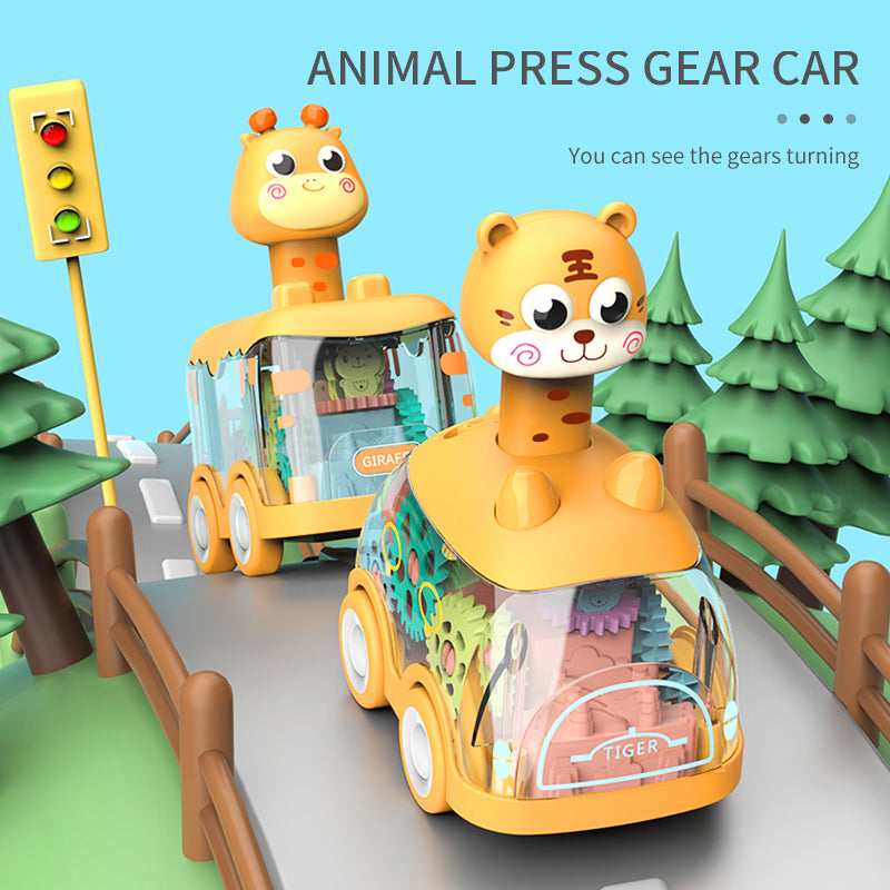 Press Gear Inertial Toy Car Pull Back Animal Puzzle Car for Kids & Boys