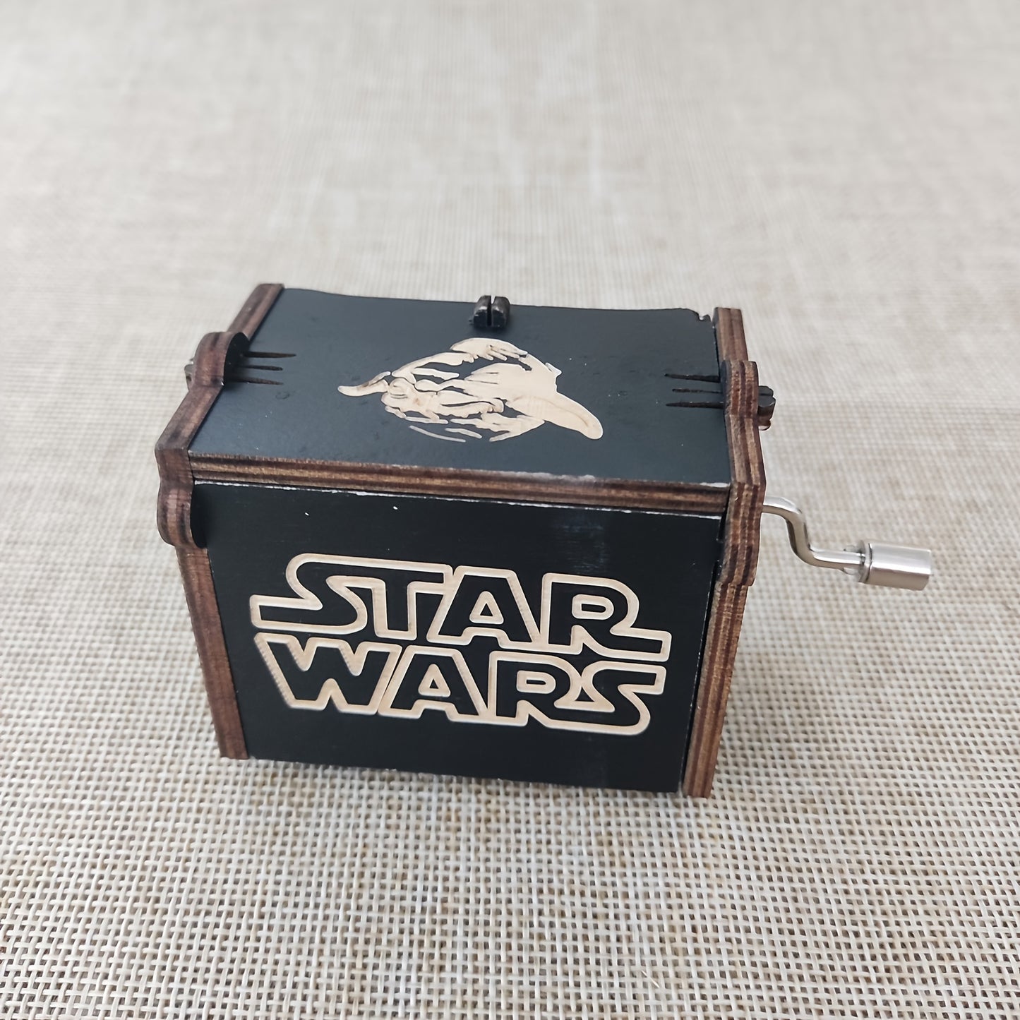Vintage Black Wooden Hand Cranked Music Box Classic Carved Design for Birthday & Christmas Gifts