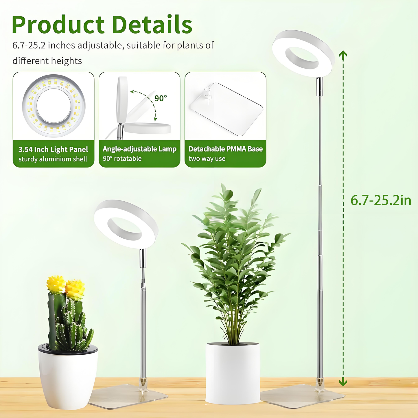GrowGlow LED Full Spectrum Grow Lamp with Adjustable Height & Timer – Perfect for Indoor Solar Plants