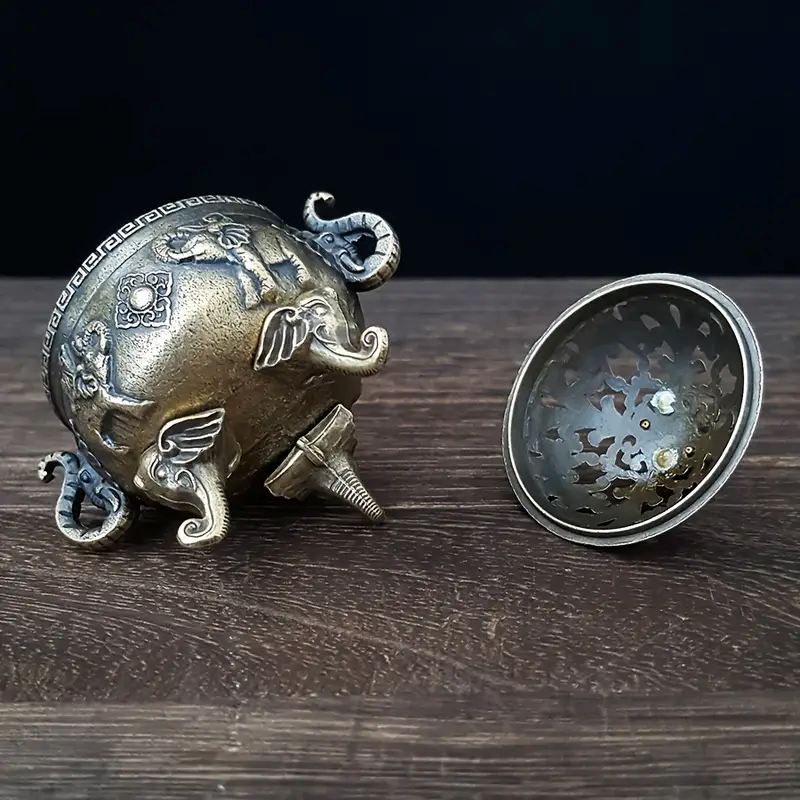 Triple Legged Elephant Metal Incense Burner Aromatherapy & Meditation Decor Ornament for Home