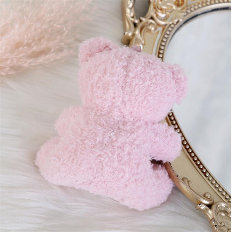 10cm Curly Plush Sitting Bear Doll Small Soft Toy Keychain Pendant with Gift Box, 4 Colors
