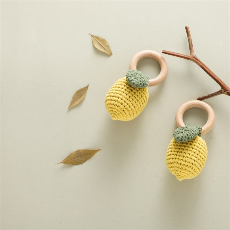 Lemon Crochet Rattle Teether Toy – Soft Bite-Strength Exercise & Musical Baby Toy