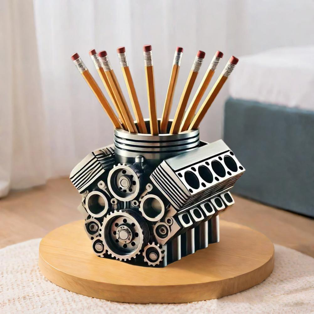 Resin V8 Car Engine Pen Holder Unique Stationery Organizer & Desktop Auto Engine Decor