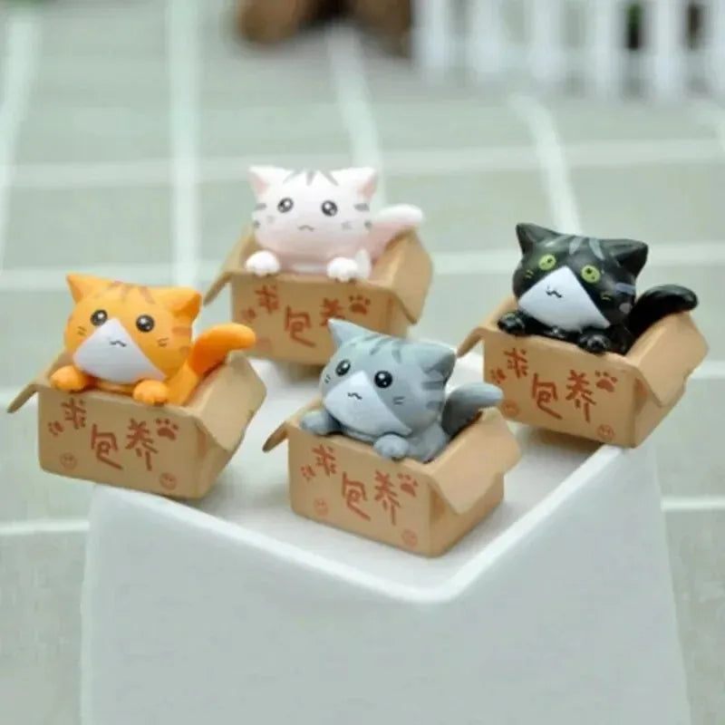 4Pcs Mini Cat Ornaments Cute Kawaii Kitten Figurines for Home & Garden Decoration