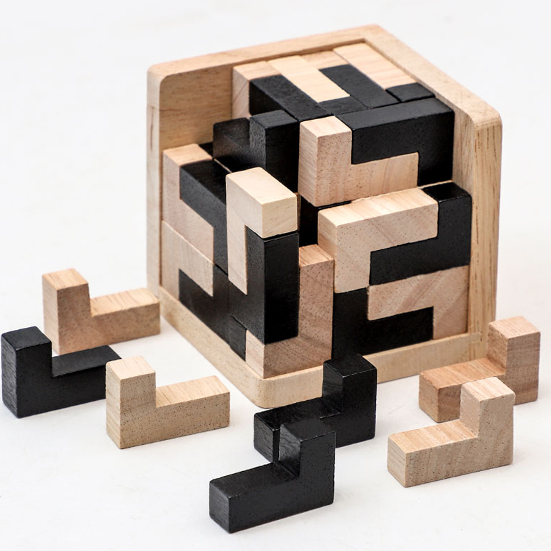 3D Wooden Cube Puzzle Luban Interlocking Educational Brain Teaser Toy for Kids
