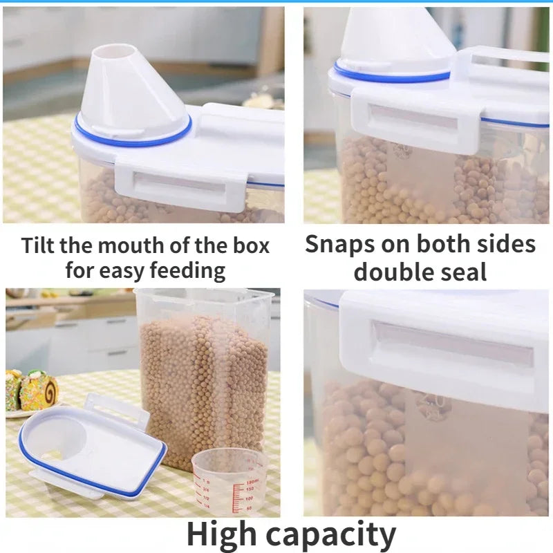 2kg Pet Food Storage Container Airtight Plastic Bin with Measuring Cup Dog & Cat Food Keeper