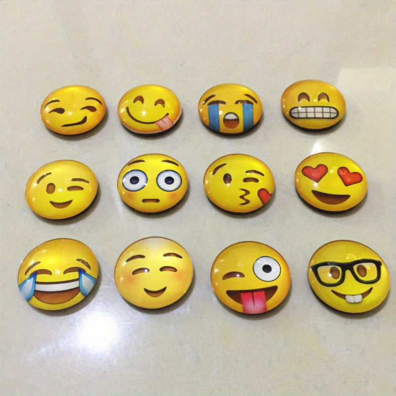 12pcs Round Smile Face Fridge Magnets – Cute Polystyrene Decorative Magnets for Home & Office