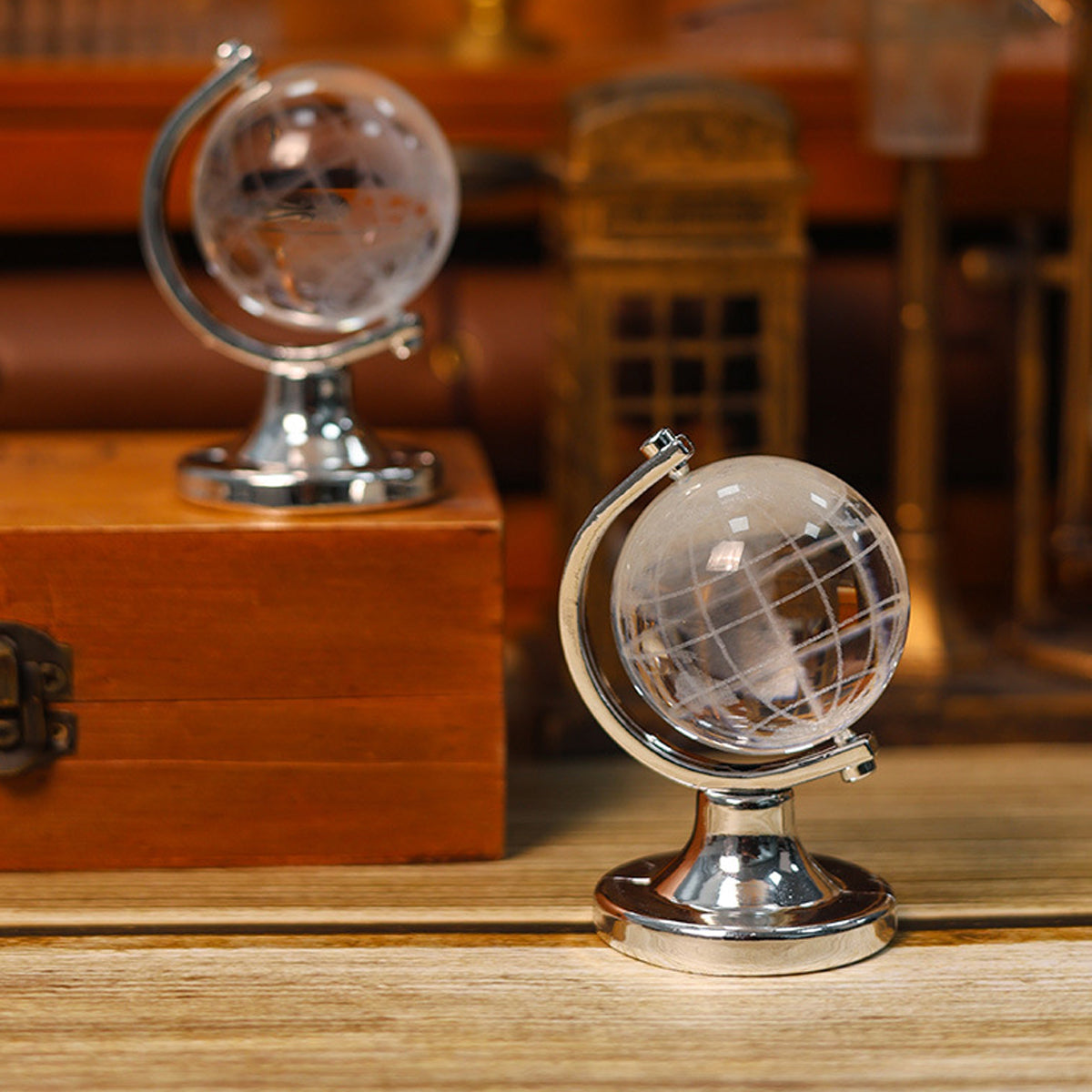 Mini Crystal Globe Portable Engraved World Map Glass Ball for Table Decor & Artistic Display