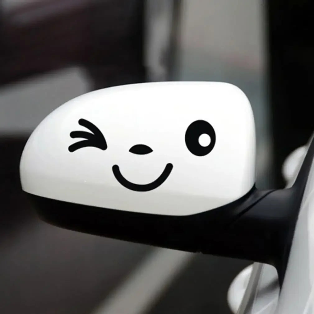2PCS Reflective Cute Smiling Eye Face Car Stickers Rearview Mirror Cartoon Decals for All Cars