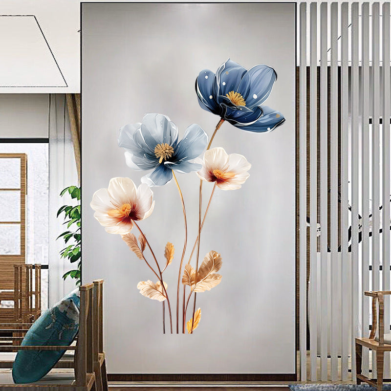 Retro 3D Lotus Flower Vinyl Wall Stickers Aesthetic PVC Wallpaper for Living Room & Bedroom Decor