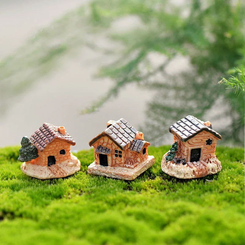 5Pcs Mini Stone House Resin Ornaments Cute DIY Fairy Garden & Home Decor Set